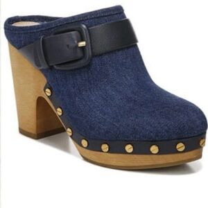Veronica Beard Dacey Buckle Platform Clogs Eclipse Blue Denim Mules Slip On 6